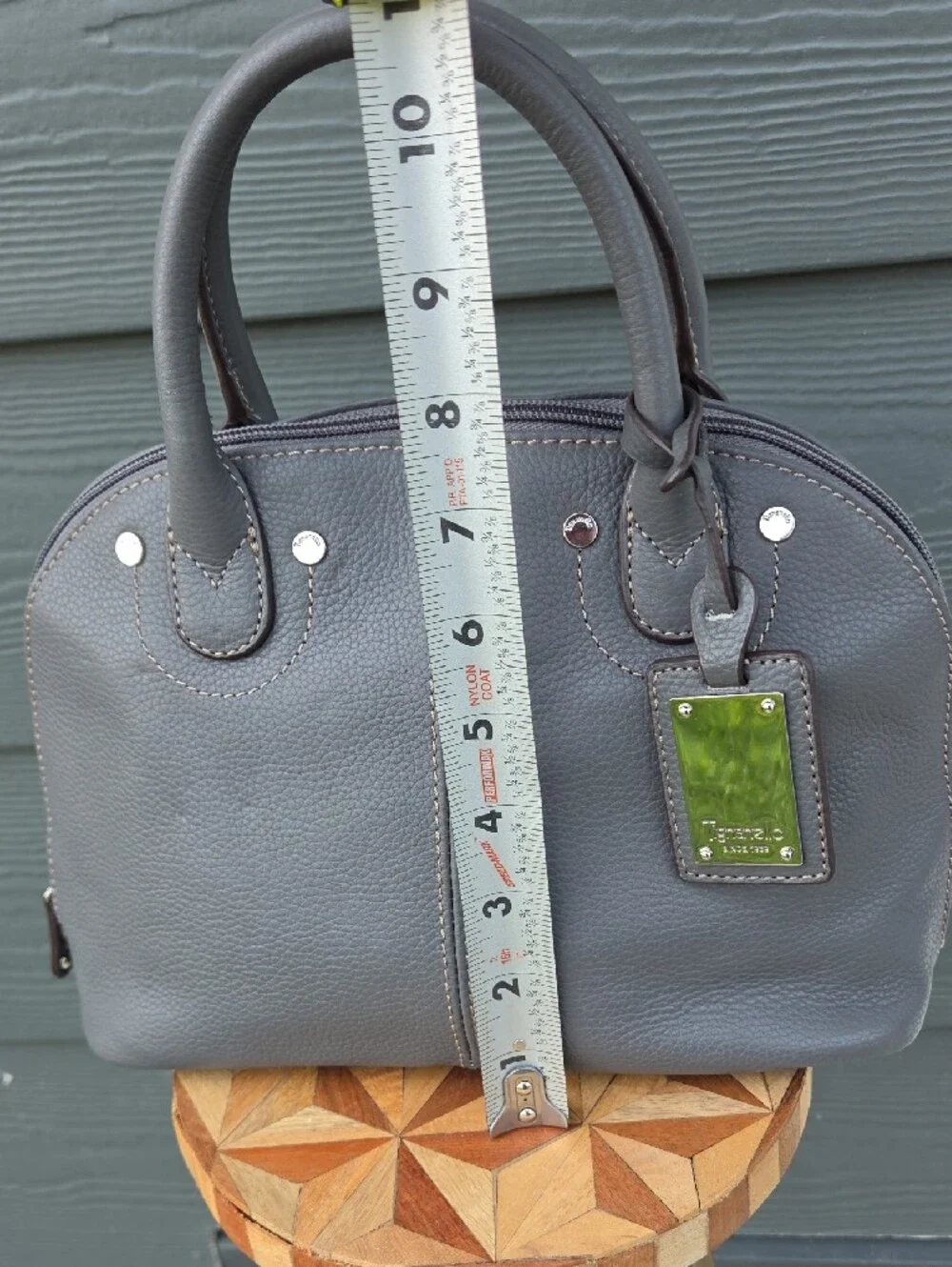 Tignanello Leather Gray Pebbled  Dome Satchel